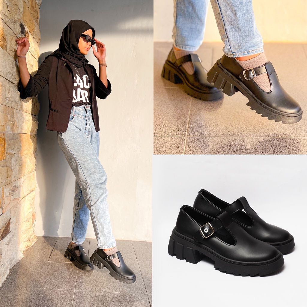 +- 5cm Sepatu Wanita Chunky Loafers - BT AMANDA BLACK