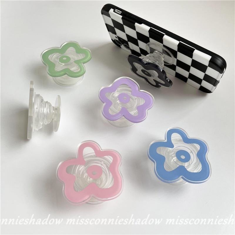 Ins Bening Murni Padat Macaron Permen Warna Bentuk Bunga Telepon Stand Holder Warna-Warni Transparan Glossy Airbag Lipat Phone Holder Extendable Grip Phone Ring