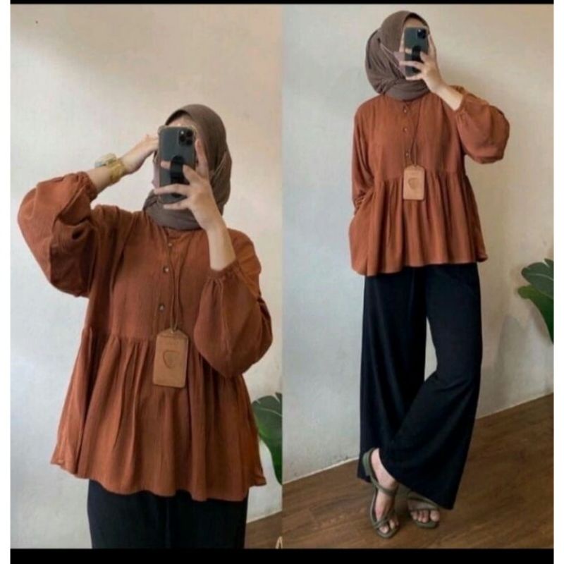 RANIA BLOUSE TUNIK Wanita Atasan Wanita Bahan Crinkle