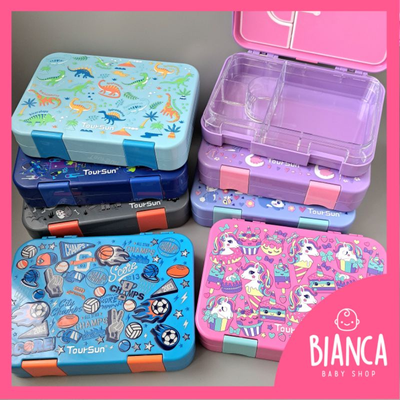 BIANCA - Lunch Box Anak Premium Quality Food Grade Tritan MOTIF DINO UNICORN RABBIT SPACE DKK