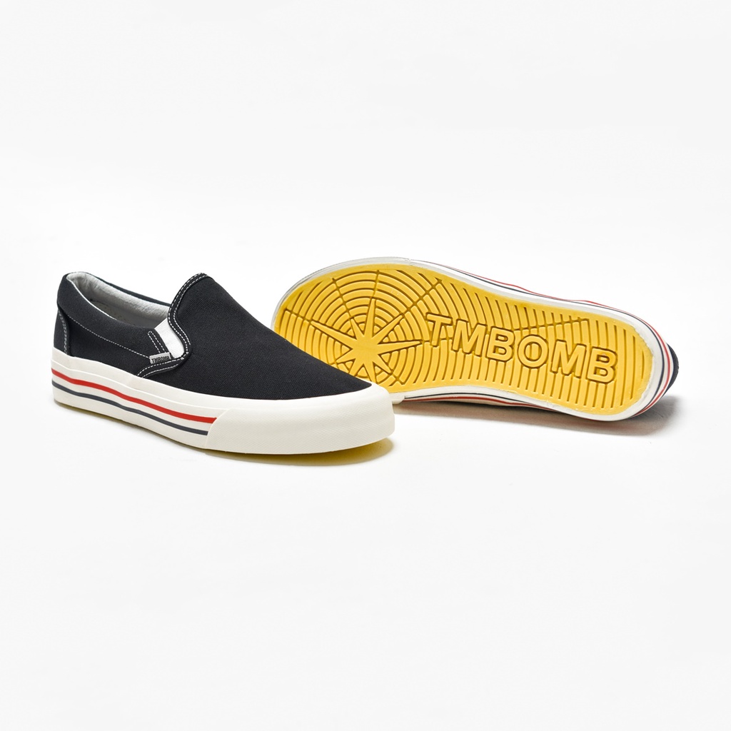 SEPATU TIMEBOMB VULCANIZED | SLIP ON BW STRIPE RED-BLUE