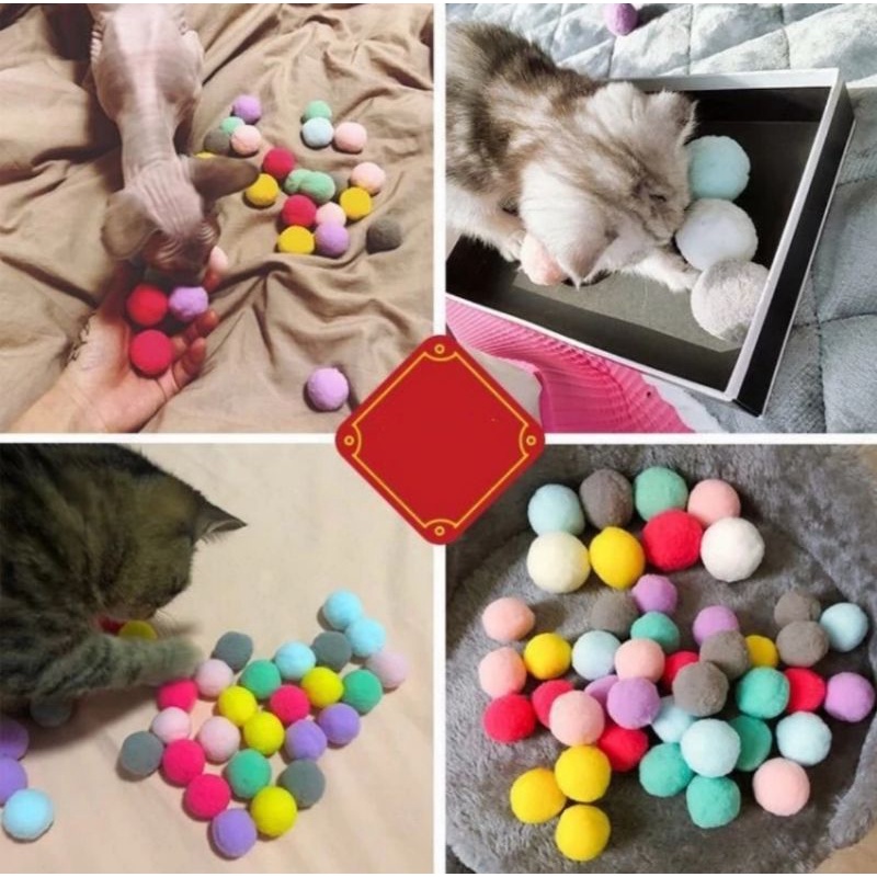 Pom pom bola bulu mainan kucing mini tikus ball cat toys