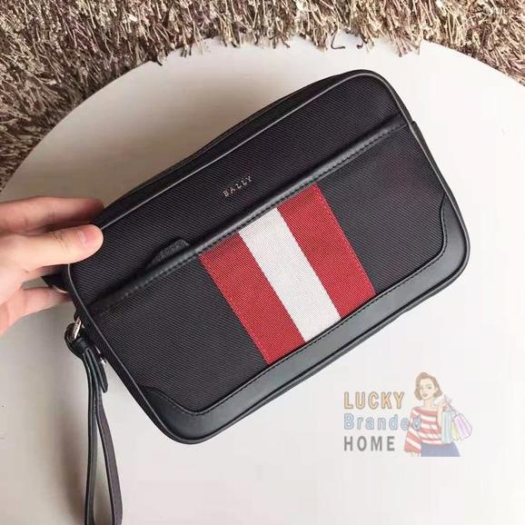 sale Tas Bally Men Caliros Clutch Bag Black Stripe Original Bally 100%