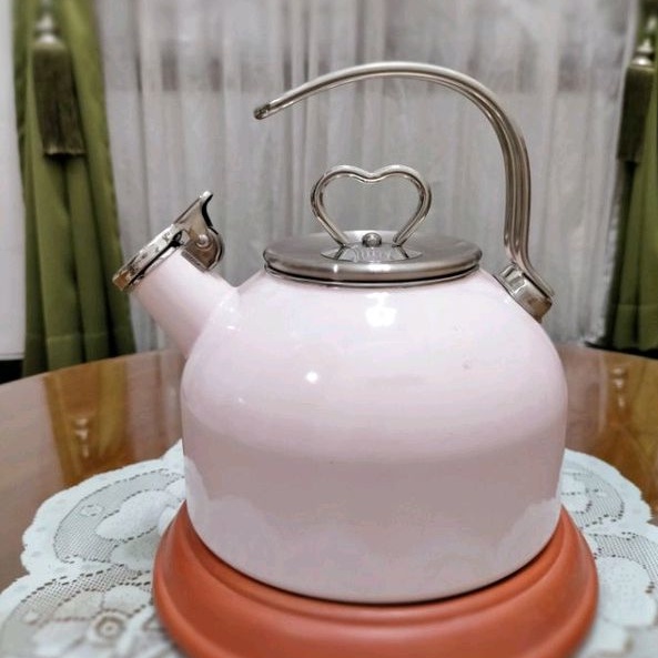 SALE ada minus sedikit - Teko / Ceret Bahan Enamel Tebal 2.2 ltr Plus Siul - Pink ( baca Ket )