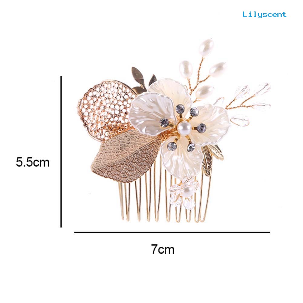 [LS]Bunga Daun Berlian Imitasi Imitasi Mutiara Imitasi Pernikahan Sisir Rambut Pengantin Headpiece Aksesori