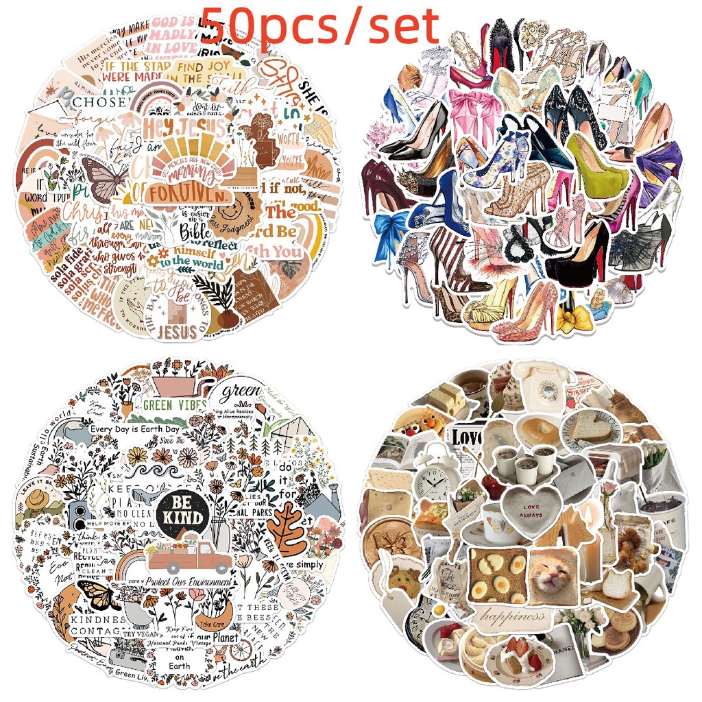 50pcs/set Inspirasi Bahasa Inggris Sepatu Tumit Tinggi Sarapan Stiker Koper Laptop Notebook Gitar DIY Tahan Air Stiker