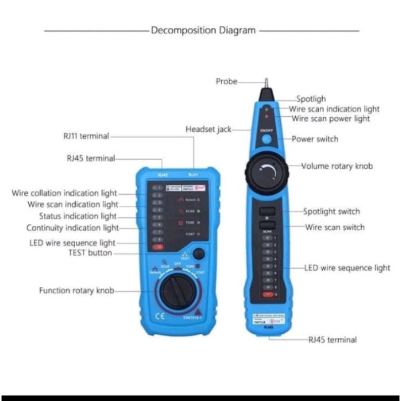 FWT11 Network Wire Tracker RJ45 RJ11 Cable Tester FWT 11 LAN Locator FWT-11 Kabel Jaringan RJ-45 RJ