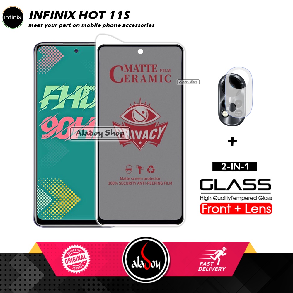 PAKET 2IN1 Anti Gores Privacy Infinix Hot 11S + Tempered Glass Kamera