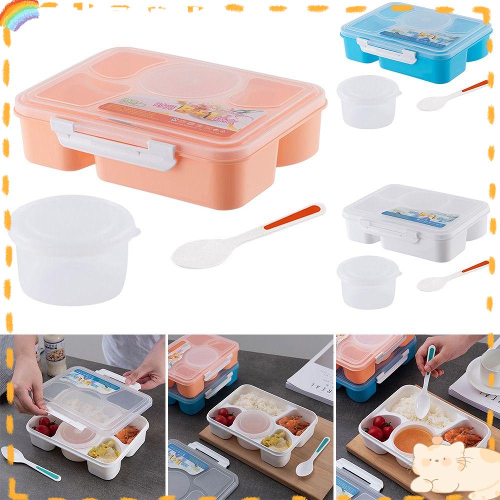 Solighter Five Grids Lunch Box Plastik Sealed Waterwash Kapasitas Tinggi Bento Box