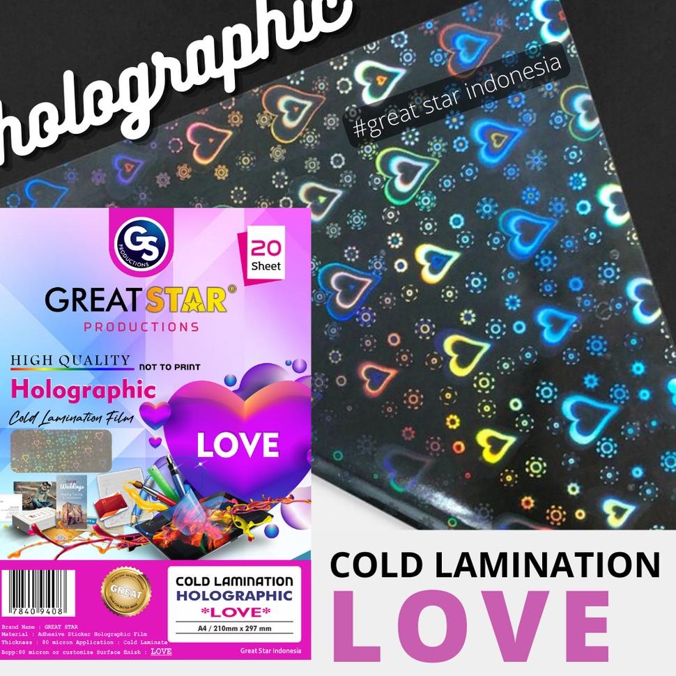 

New(N72I)✓| Cold Lamination Film Holographic Love A4/20 banyak diminati