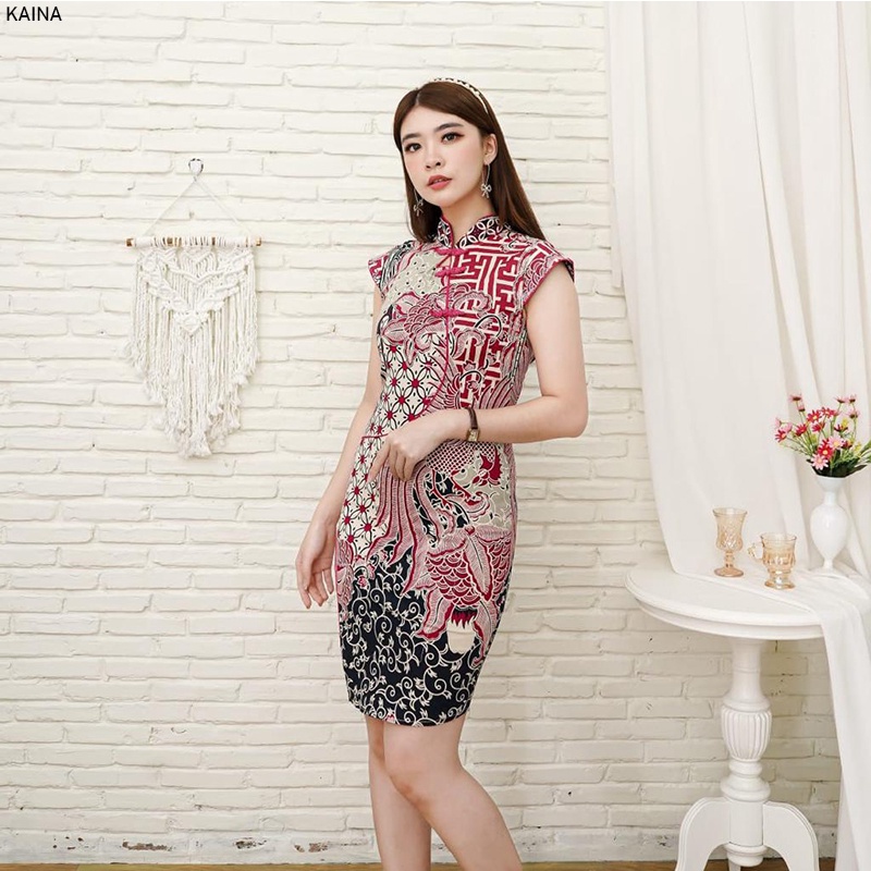 Evercloth Kaina Dress Batik Wanita Dress Wanita Batik Couple Seragam Cheongsam