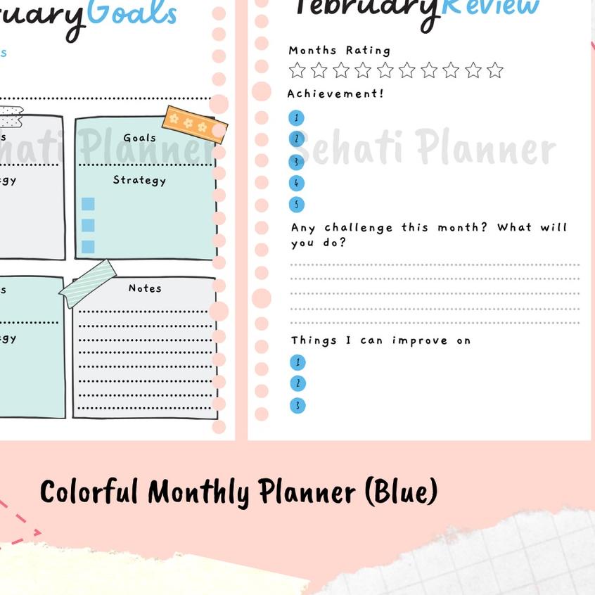 

TERBARU Colorful Monthly Planner / Isi Kertas File / Bullet Journal / Kertas Binder Loose Leaf A5 & B5 / Sehati Planner#