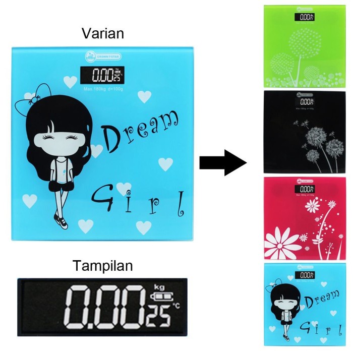 Timbangan Timbangan Badan Digital Crown Star Uk. 30X30 Cm Anti Pecah Lcd