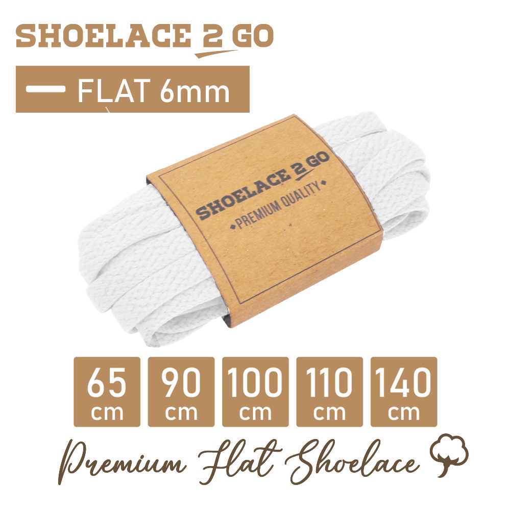 SHOELACE 2 GO PREMIUM TALI SEPATU GEPENG PIPIH FLAT A1A - WHITE - 65CM 90CM 100CM 110CM 140CM