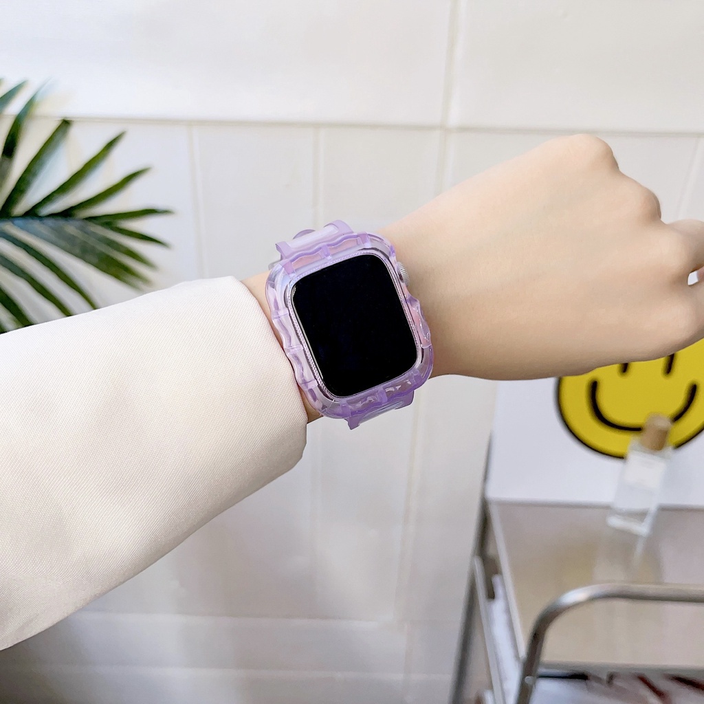 2 in 1 Apple Watch Band Case Clear Glacier Wave Pattern untuk iWatch 49  45 44 42 41 40 38mm