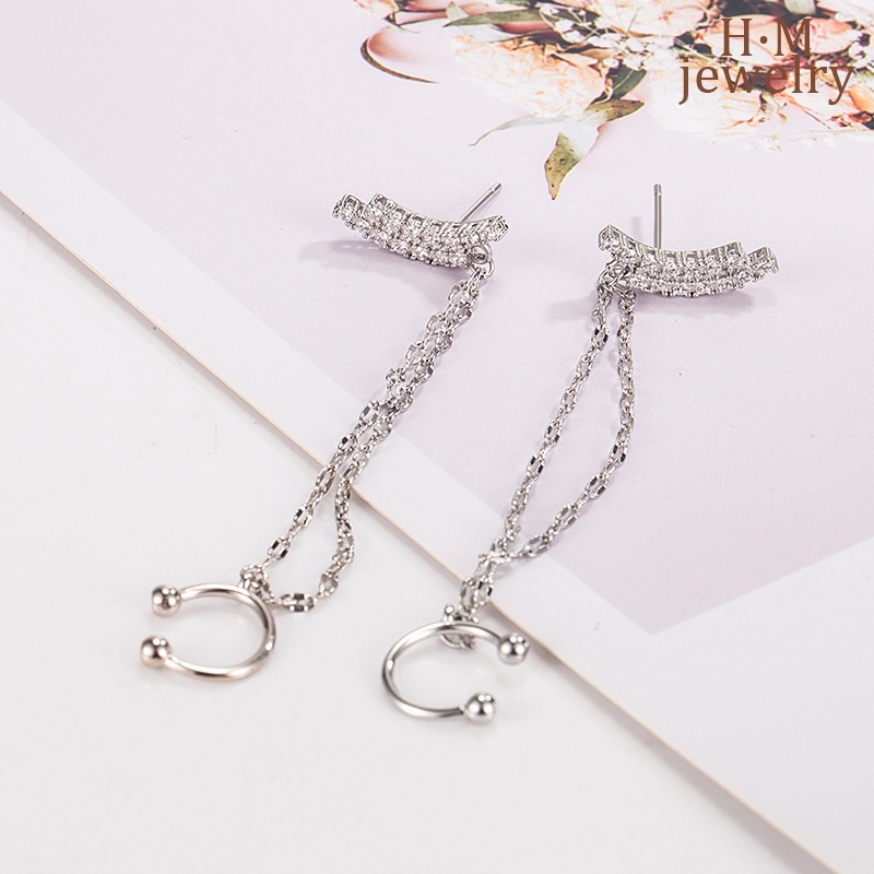 Anting Rumbai Busur Berlian Penuh Klip Tulang Telinga Tanpa Tindik Anting One-Piece2022Baru