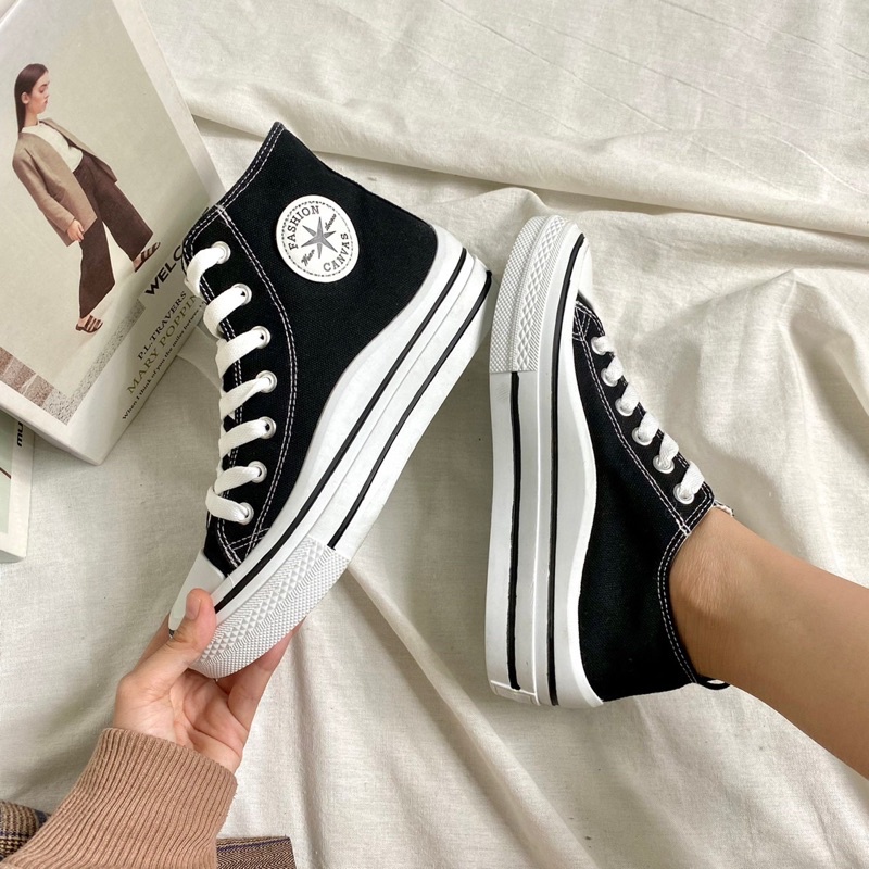 AVANCEID 1896 1900 Sepatu Sneakers Boots Wanita Sekolah Kerja Canvas Putih Hitam Import