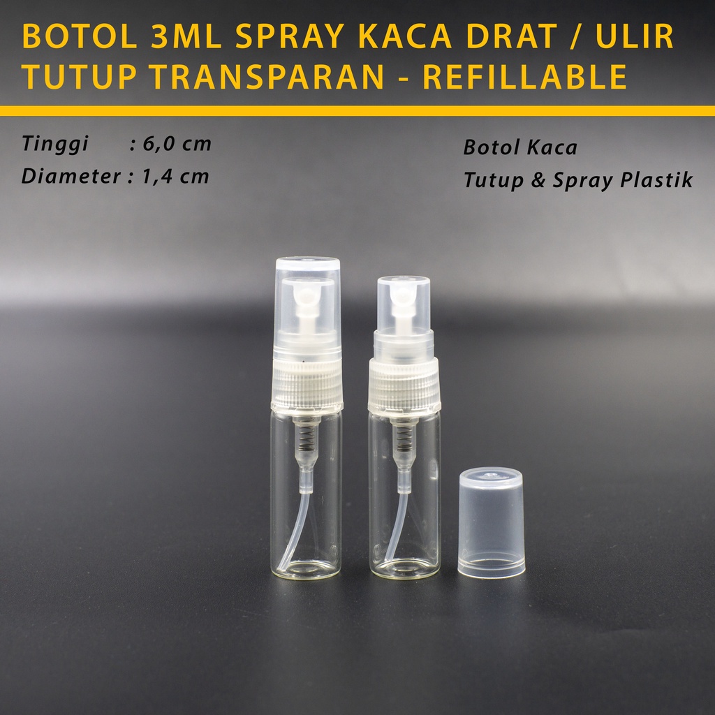 Botol Spray Kaca 3ml Refill Parfum Vial Travel Decant TUTUP BENING