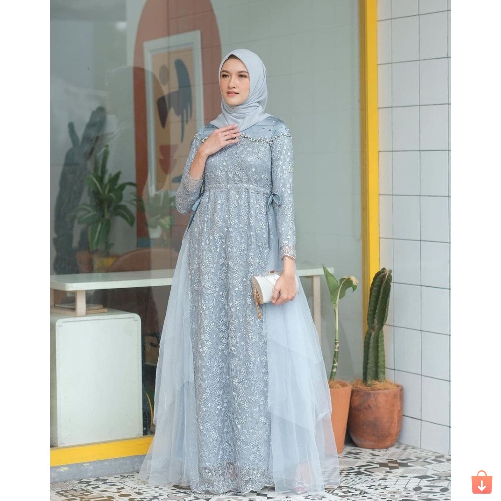 TERMURAH!!! VANIA DRESS BROKAT KOMBINASI / FASHION MUSLIM WANITA / GAMIS LEBARAN / BISA COD / ADA JUMBO / GAMIS