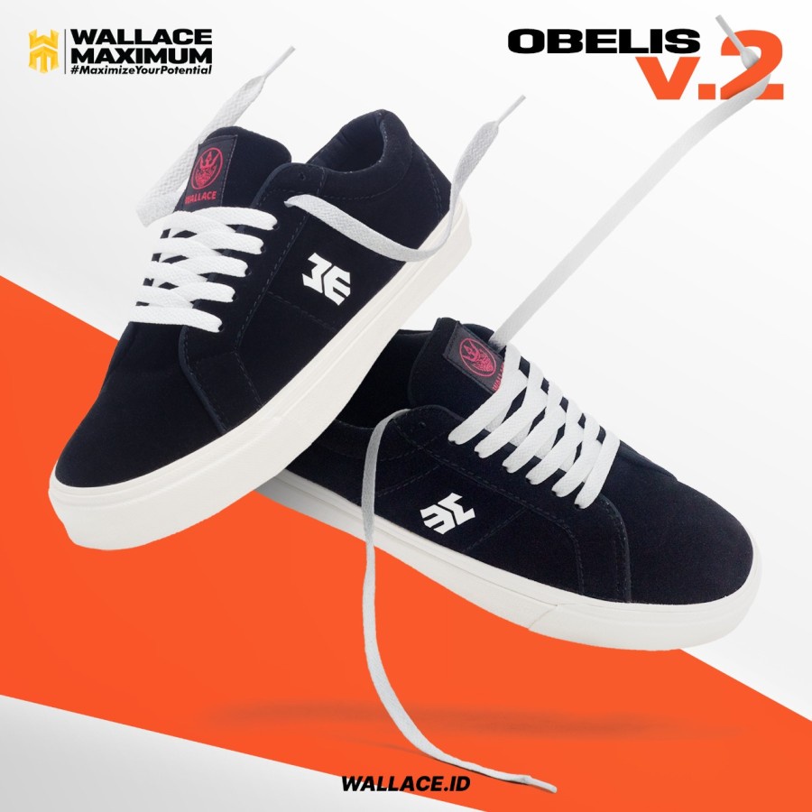 SEPATU SNEAKERS PRIA ORIGINAL BLACK WAMA OBELIS HITAM BRAND LOKAL VULCANIZED SKATEBOARD