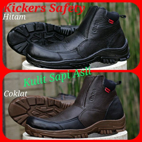 Sepatu Boots Pria Kickers Safety Black / Sepatu Kerja Lapangan Pria / Kickers Boots Safety Hitam