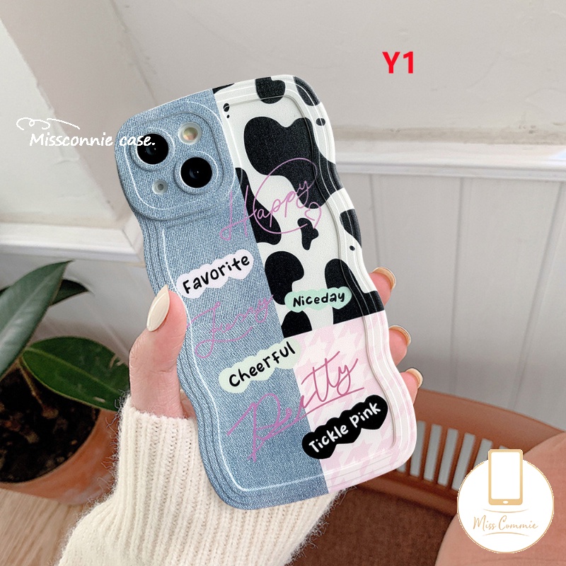 Realme 10 C55 C53 C12 C15 C35 56i C11 8 8Pro C30 C25 C25Y C17 C21Y C33 C25s C20 C20A 9 9Pro+9i 8i C3 7i 5i 7patch Denim Couple Lucu Motif Happy Leopard Bening Lembut Bergelombang Tepi Sarung