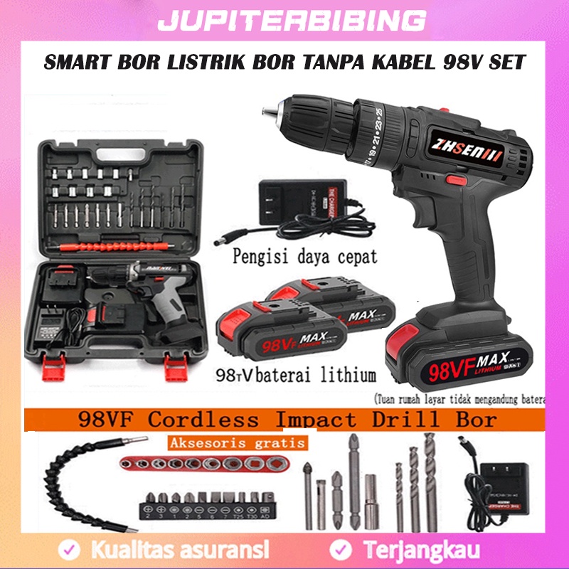 FLASH SHIP✨108V Mesin Bor Baterai Bor Listrik Bor Tanpa Kabel 98V Set Lengkap Mata Bor Cordless Electric Drill Full Set Of Drill Bits Bor Mesin Elektrik Drill Set Reversible Mesin Bor Tangan Listrik