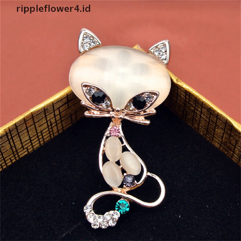 {rippleflower4.id} Bros Rubah Batu Opal Panas Wanita Fashion Hewan Lucu Pin Bros Perhiasan~