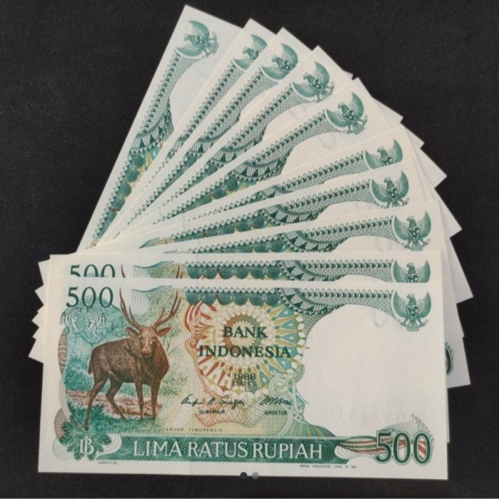 Uang Kertas Kuno 500 Rupiah tahun 1988 Rusa Kijang auar1u590 Diminati Banget