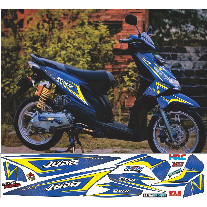 SRIPING VARIASI BEAT KARBU WARNA BIRU LIS KUNING