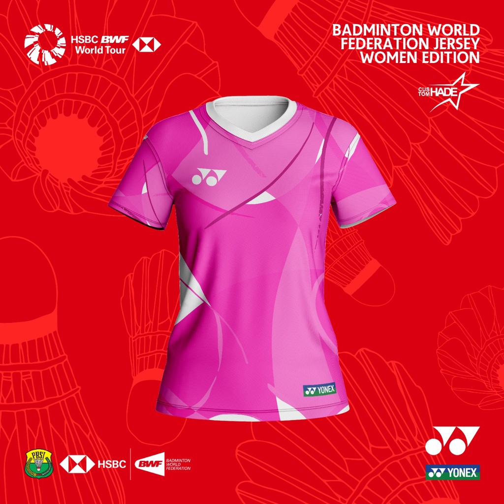 BAJU KAOS JERSEY BADMINTON WANITA LENGAN PENDEK DESAIN CUSTOM PRINTING