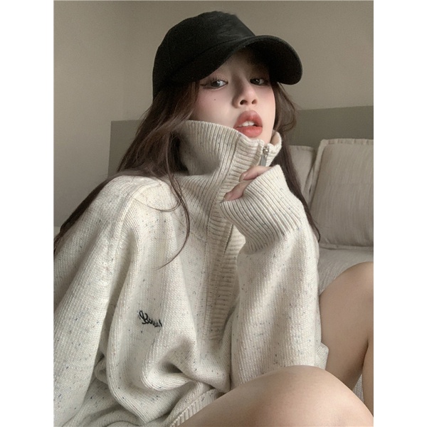 ♂❉⊙Suhao gaya malas sweater putih lengan panjang wanita musim gugur dan musim dingin 2022 baru lembut waxy pullover rasa desain ceruk pakaian rajut untuk pakaian luar