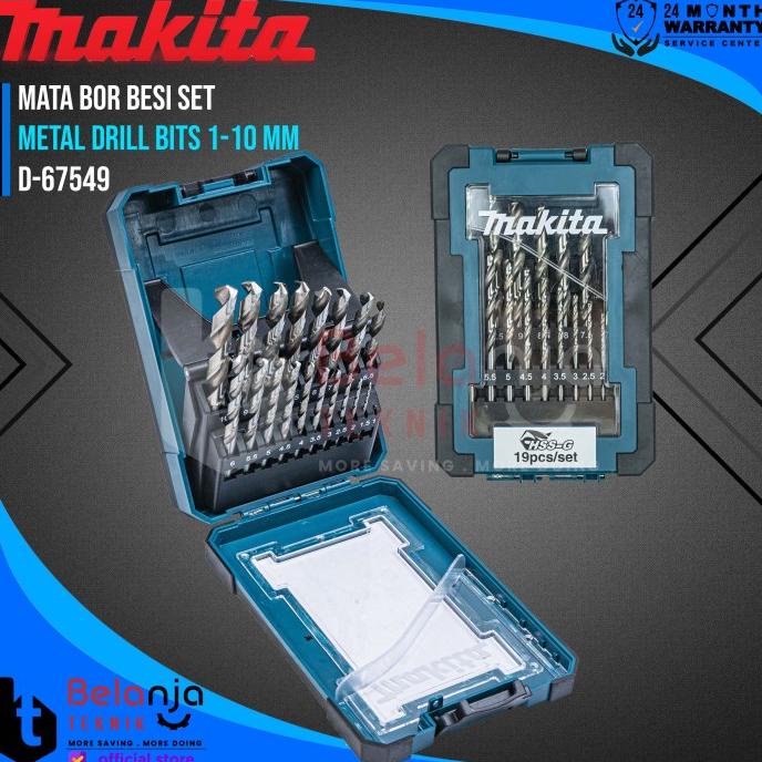 Makita Mata Bor Besi HSS-G Set 19 Pcs Metal Drill Bits 1-10 MM D-67549 belanjate77 Berkualitas