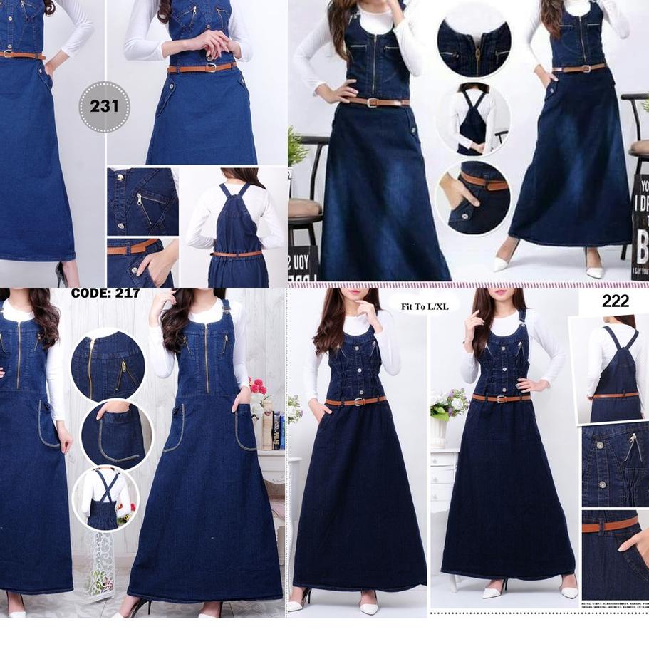 Terlaris GK Overall Denim Dress Rok Kodok / Jeans Lentur Panjang / Dress jeans