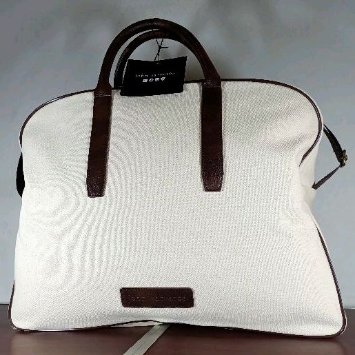 ORIGINAL DUFFLE BAG JOHN VARVATOS CREAM LIST BROWN / TRAVEL BAG / TAS SELEMPANG