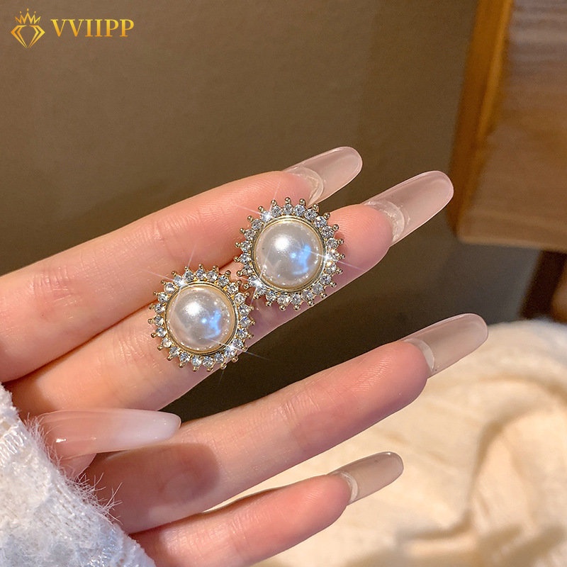 Anting Mutiara Kristal Mewah Untuk Wanita Hypoallergenic Bulat Stud Earring Fashion Aksesoris Perhiasan