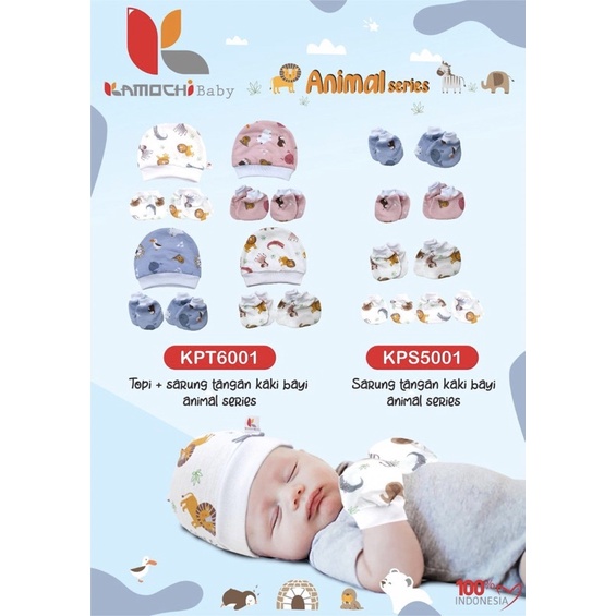 1 Set Topi dan Sarung Tangan Kaki Kamochi Baby Premium Quality