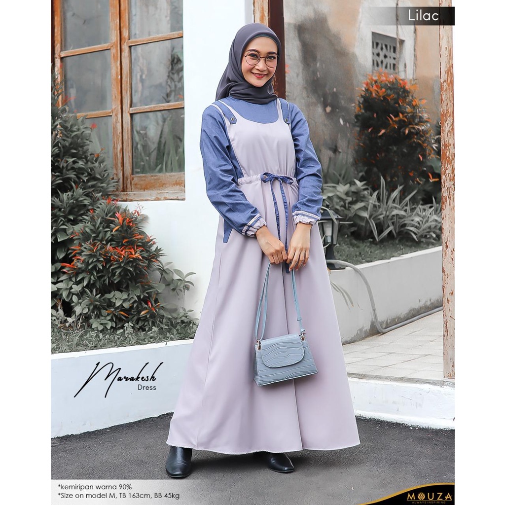 Mouza-Marakesh Dress Bahan Oxford Massimo Warna Pumpkin-Cardinal-Dusty Pink-Honey-Lilac-Army Gamis W
