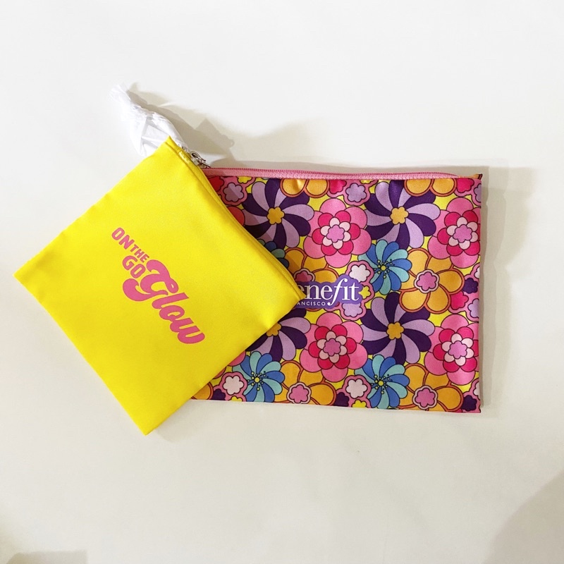 Benefit Large Brow Clear Makeup Pouch Bag Gold Metallic Benefit Hydrate Bag Magic Tricks Pouch Cosme