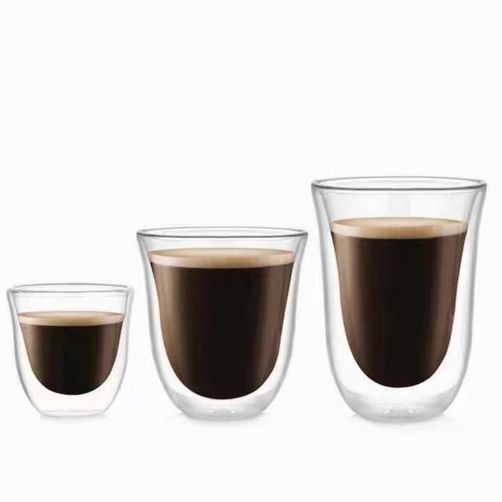 Solighter Double Wall Glass Cup Anti Panas Insulated High Borosilicate Mini Whisky Cup Breakfast Mug Transparan Bening