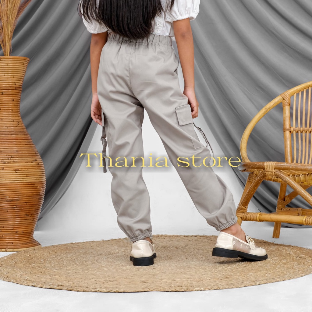 celana panjang joger cargo anak perempuan usia 1-13 tahun katun drill