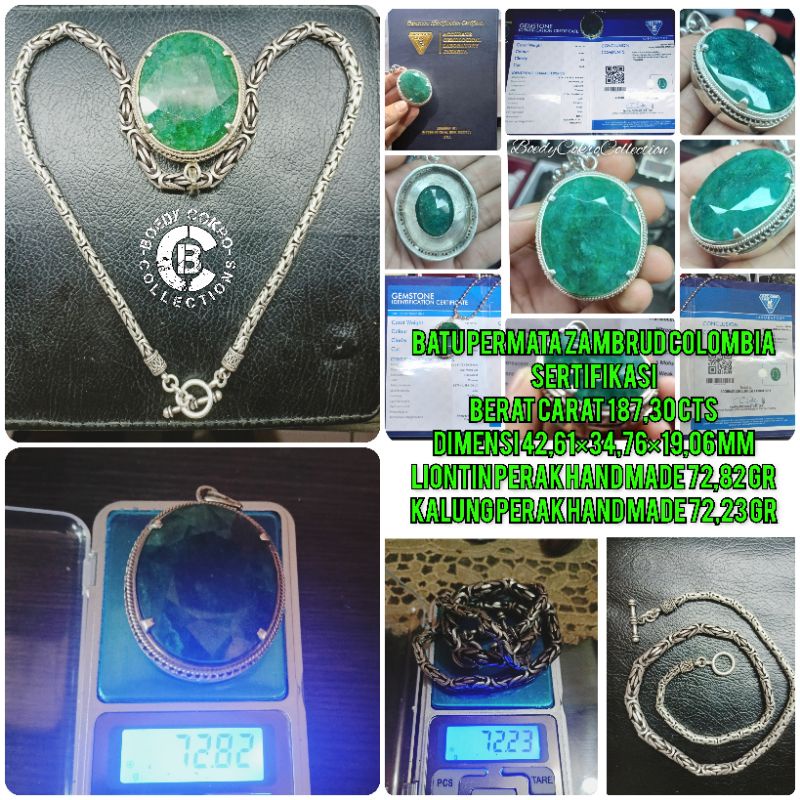 Batu Permata Natural Emerald Colombia Jumbo Liontin Perak & Kalung Perak