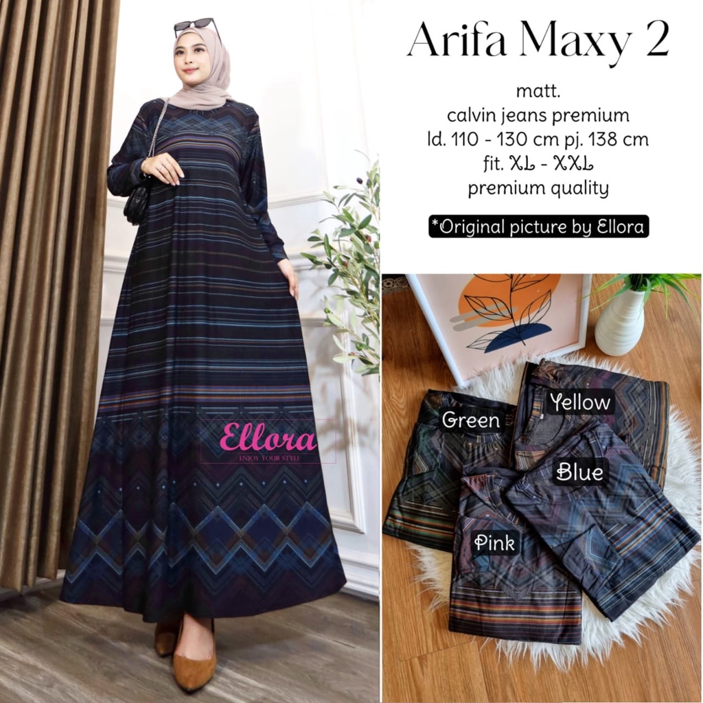 ARIFA MAXY 2 DRESS TRADISIONAL BATIK BY ELLORA BAHAN CALVIN JEANS PREMIUM