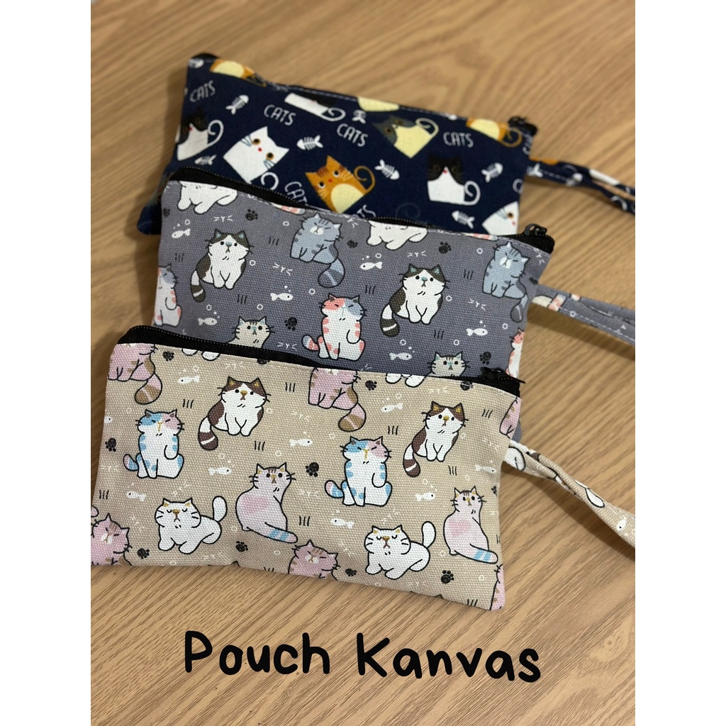 Pouch Tempat Pensil Motif Lucu Dompet Serbaguna Kanvas Tali Handle Bag Lucu Mini Murah Dengan Resleting Pouch Serbaguna Motif Bahan Kanvas Zipper Dengan Tali