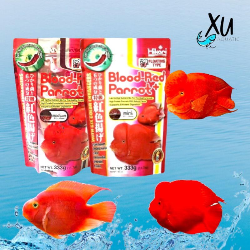 HIKARI BLOOD RED PARROT 333 GR SIZE MINI DAN MEDIUM PAKAN MAKANAN IKAN