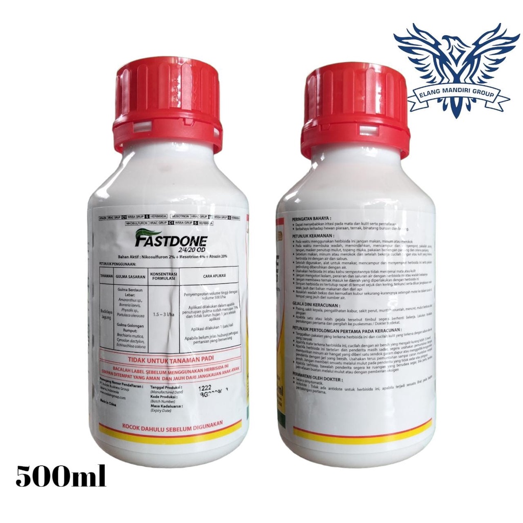 Herbisida  Fastdone 2/4/20 OD 500ml Pasdon basmi rumput sampai akar pada tanaman Jagung Bahan Aktif Nikosulfuron 2% Mesotrion 4% Atrazin 20% kayabas Gallant