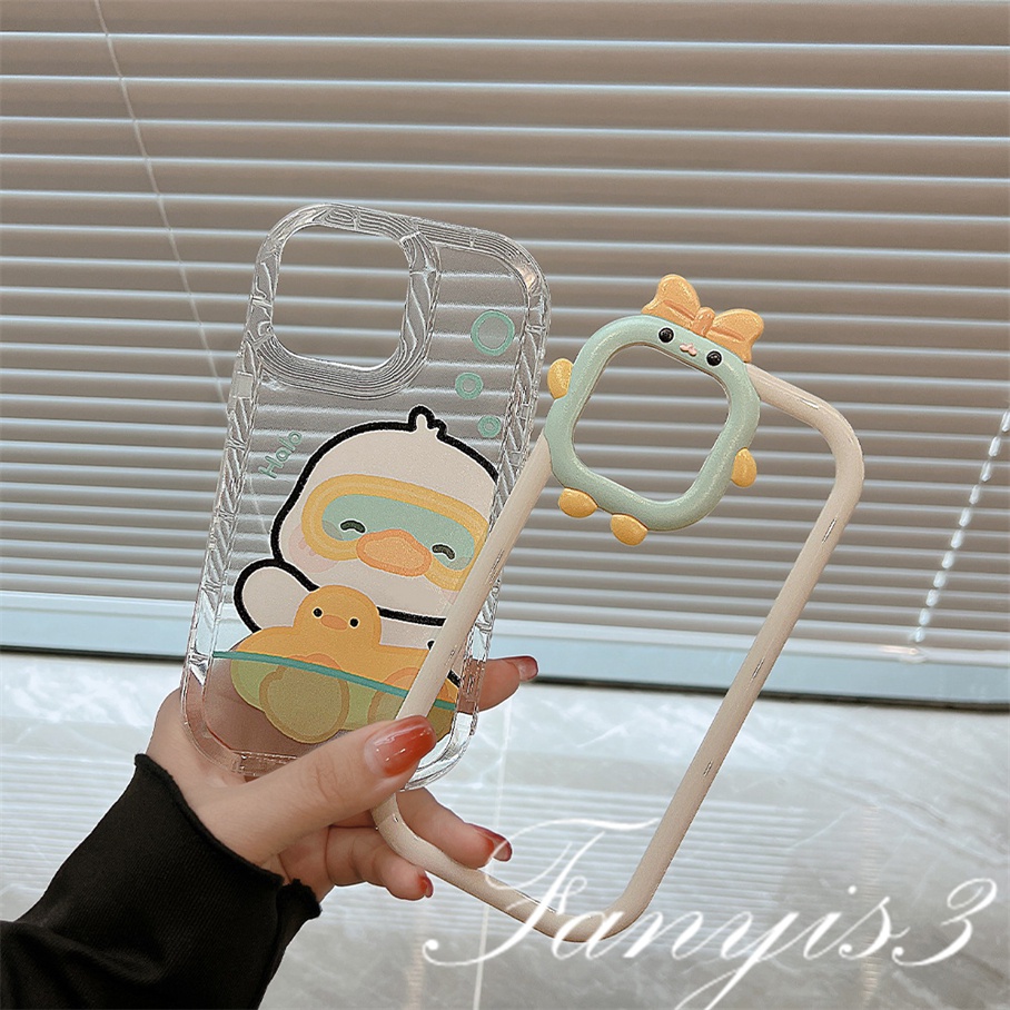 Realme C53 C35 C31 C30 C25Y C21Y C25 C15 C12 C11 C21 C20 C17 C3 Realme 9i 7i 6i 5i 5s 5 Narzo 50A 50i Prime Duck Renang Cute Monster Lens Phone Case Bening Lembut Sarung Pelindung