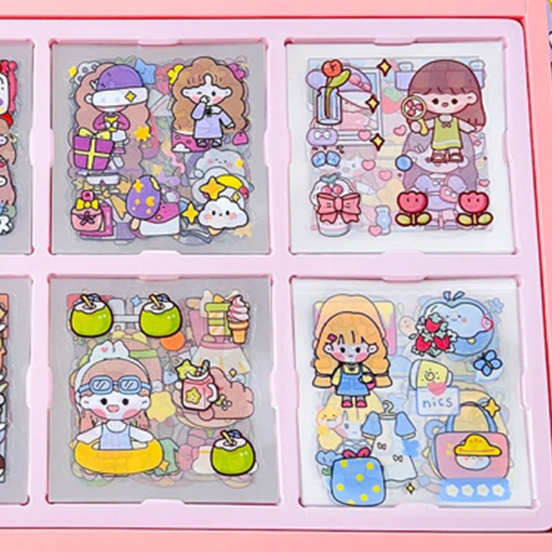 2000lembar Kotak Lucu Kartun Tahan Air Stiker PET Set Alat Tulis Siswa Deco DIY Stiker