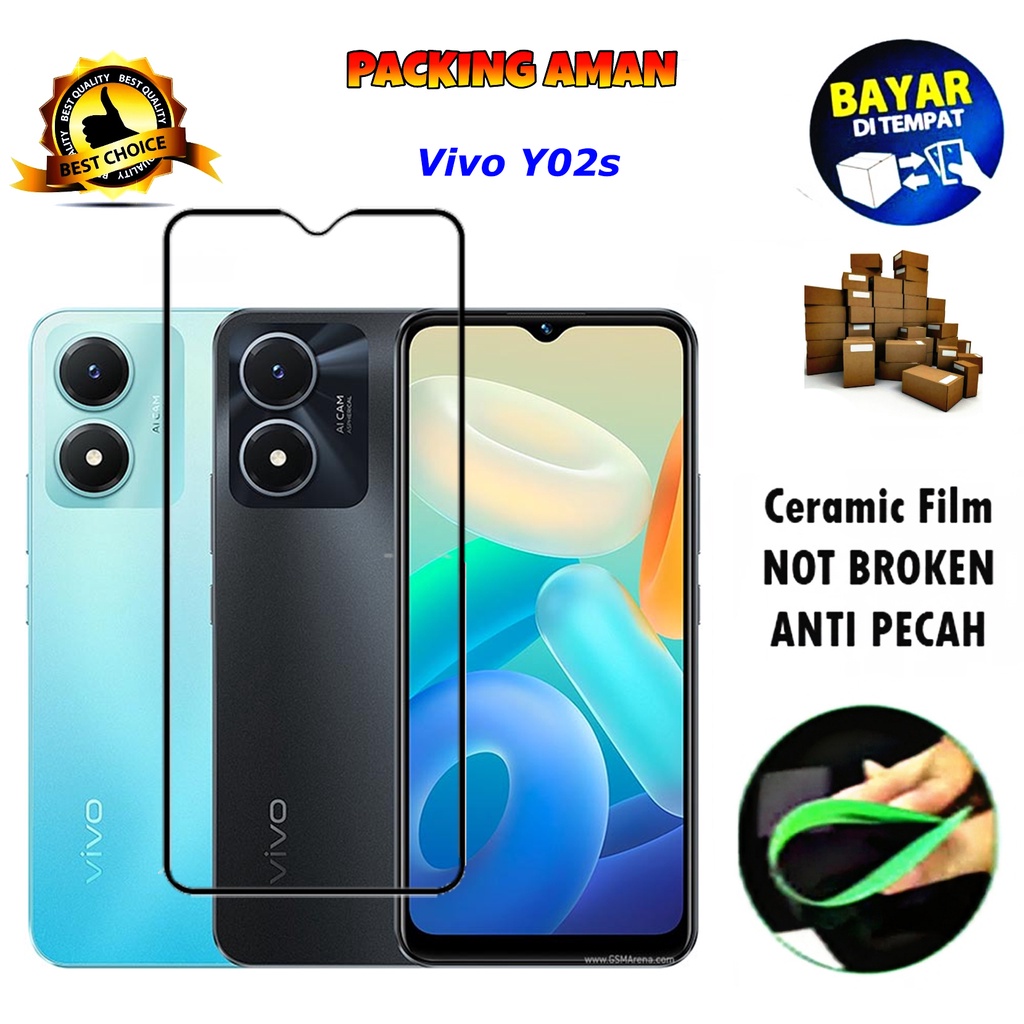 Tempered Glass Vivo Y02s FULL COVER FULL SCREEN Ceramic Film Anti Gores