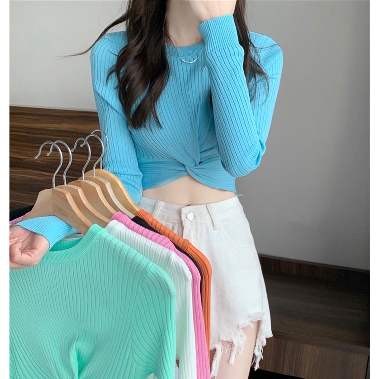 Crop top Twisted long sleeve | C385 | atasan lengan panjang crop